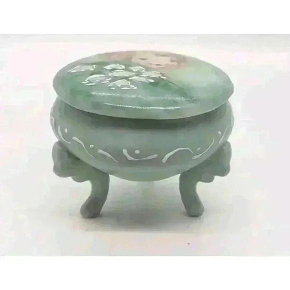 Vintage Jewelry Trinket Ring Gift Box Porcelain Hand Painted Moriage Trim - Picture 2 of 10
